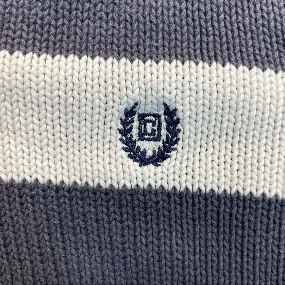 Chaps Quarter Zip Sweater Men’s Large Cream Gray Striped 100% Cotton Pullover - Picture 7 of 10